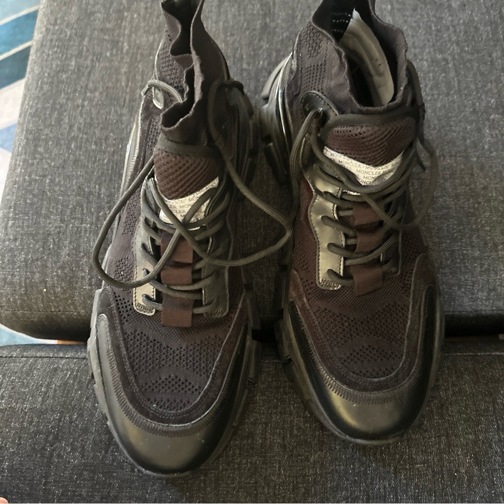 MONCLER Black Leave No Trace Hi-Top Lace Up Chunky Sole Sneakers, Mens S 45/11 - Picture 2 of 9